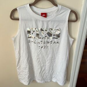 Women’s White Nike Sportswear Silver Holographic Logo Muscle Tank Top